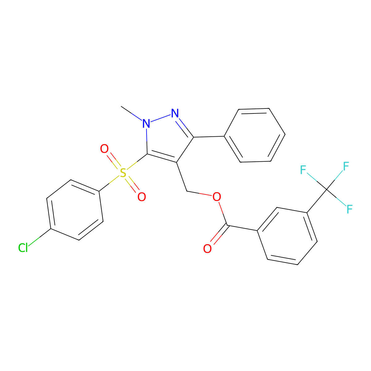 [5-(4-Chlorophenyl)sulfonyl-1-methyl-3-phenylpyrazol-4-yl]methyl 3-(trifluoromethyl)benzoate molecular structure, CAS 318289-04-2