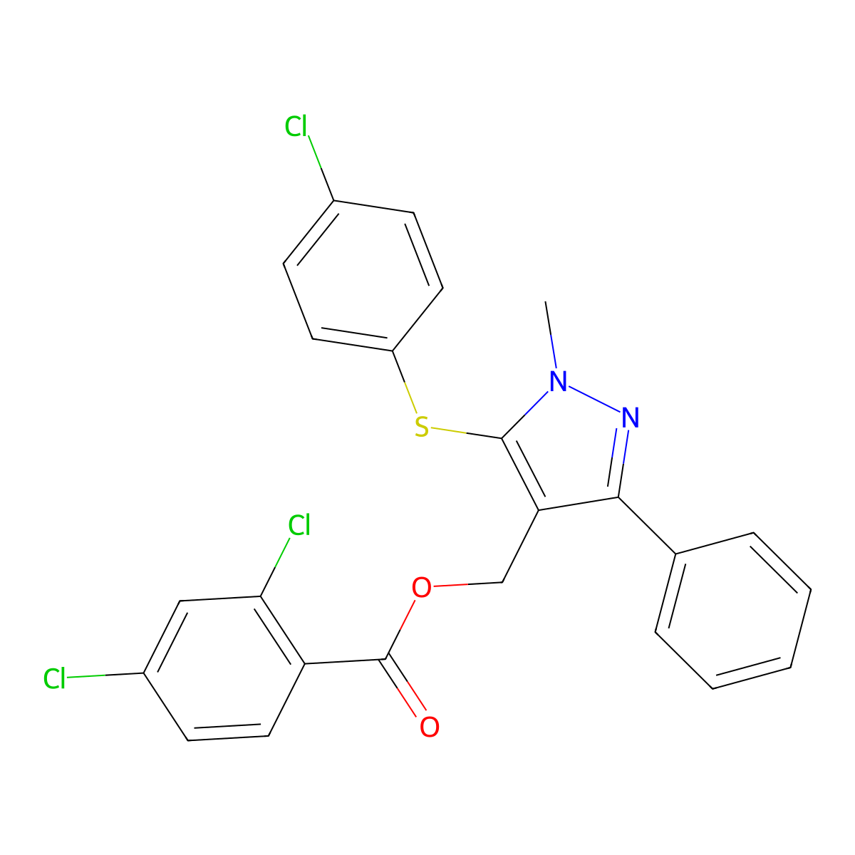 [5-(4-Chlorophenyl)sulfanyl-1-methyl-3-phenylpyrazol-4-yl]methyl 2,4-dichlorobenzoate molecular structure, CAS 318289-06-4