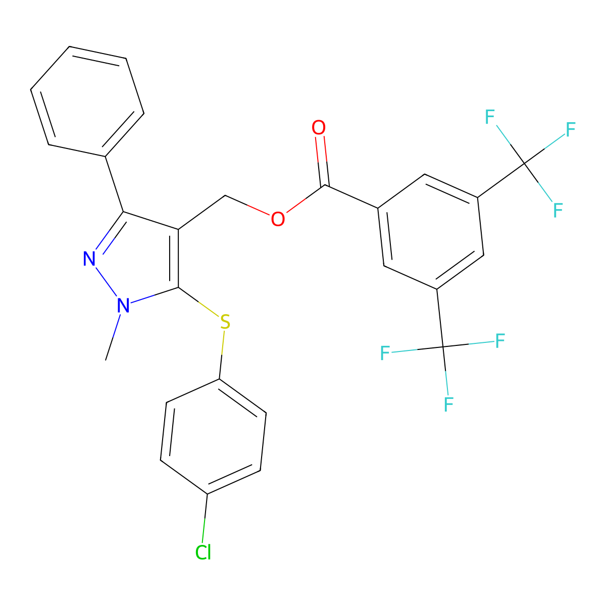 [5-(4-Chlorophenyl)sulfanyl-1-methyl-3-phenylpyrazol-4-yl]methyl 3,5-bis(trifluoromethyl)benzoate molecular structure, CAS 318289-10-0