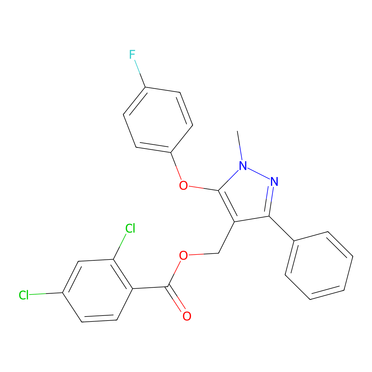 [5-(4-fluorophenoxy)-1-methyl-3-phenyl-1H-pyrazol-4-yl]methyl 2,4-dichlorobenzenecarboxylate molecular structure, CAS 318289-18-8
