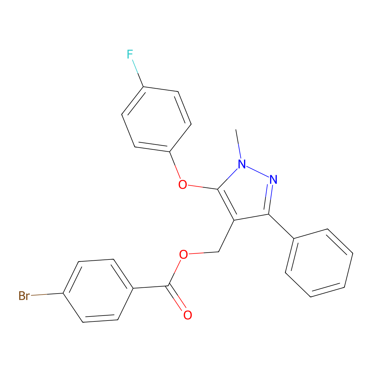 [5-(4-fluorophenoxy)-1-methyl-3-phenyl-1H-pyrazol-4-yl]methyl 4-bromobenzenecarboxylate molecular structure, CAS 318289-24-6