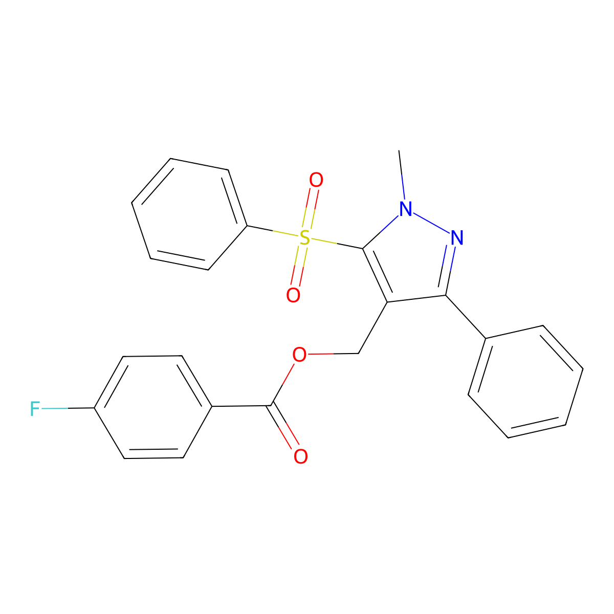 [1-methyl-3-phenyl-5-(phenylsulfonyl)-1H-pyrazol-4-yl]methyl 4-fluorobenzenecarboxylate molecular structure, CAS 318289-30-4