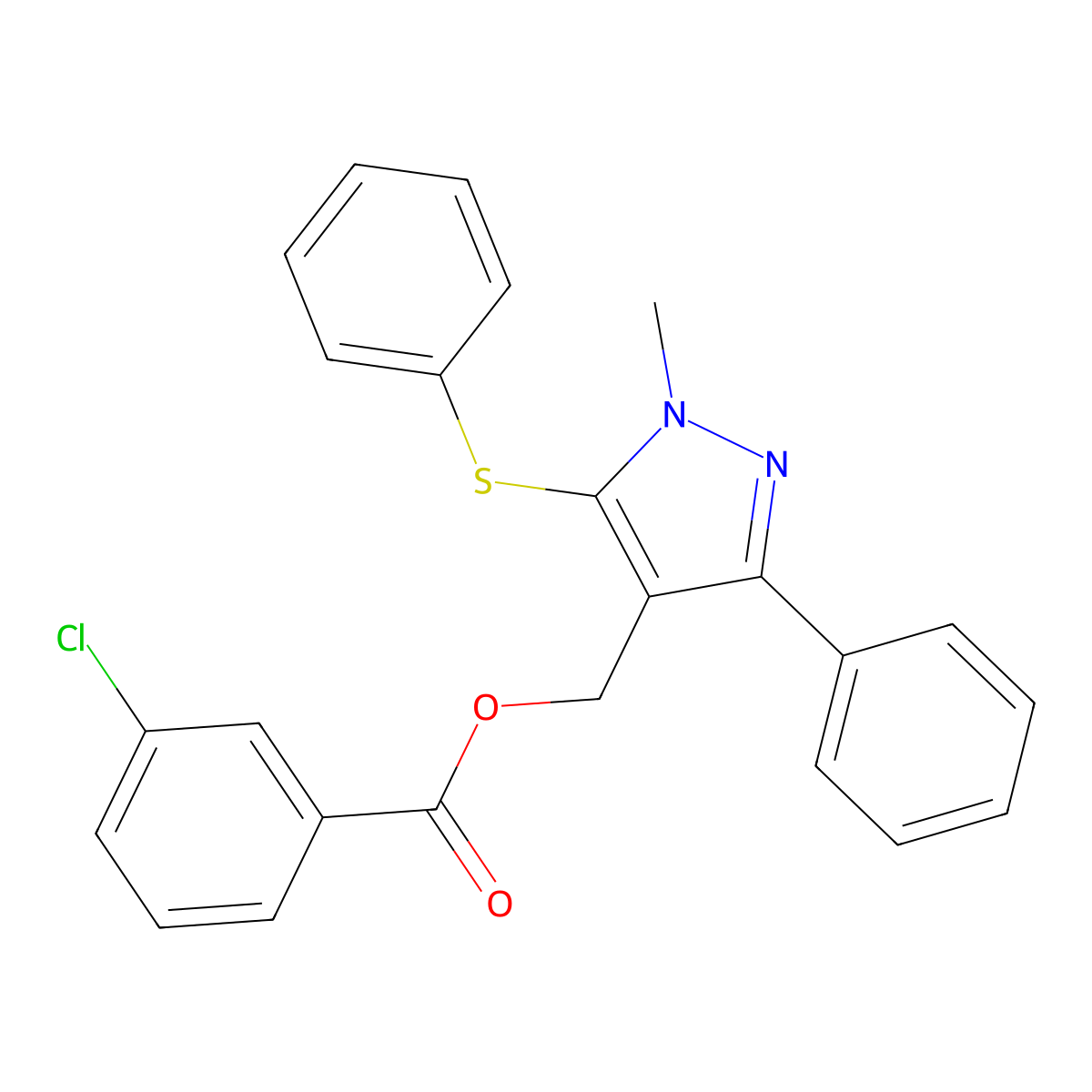 [1-methyl-3-phenyl-5-(phenylsulfanyl)-1H-pyrazol-4-yl]methyl 3-chlorobenzenecarboxylate molecular structure, CAS 318289-32-6