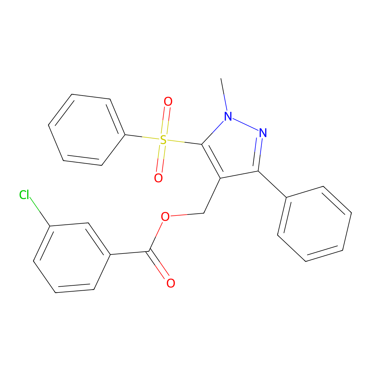 [1-methyl-3-phenyl-5-(phenylsulfonyl)-1H-pyrazol-4-yl]methyl 3-chlorobenzenecarboxylate molecular structure, CAS 318289-34-8