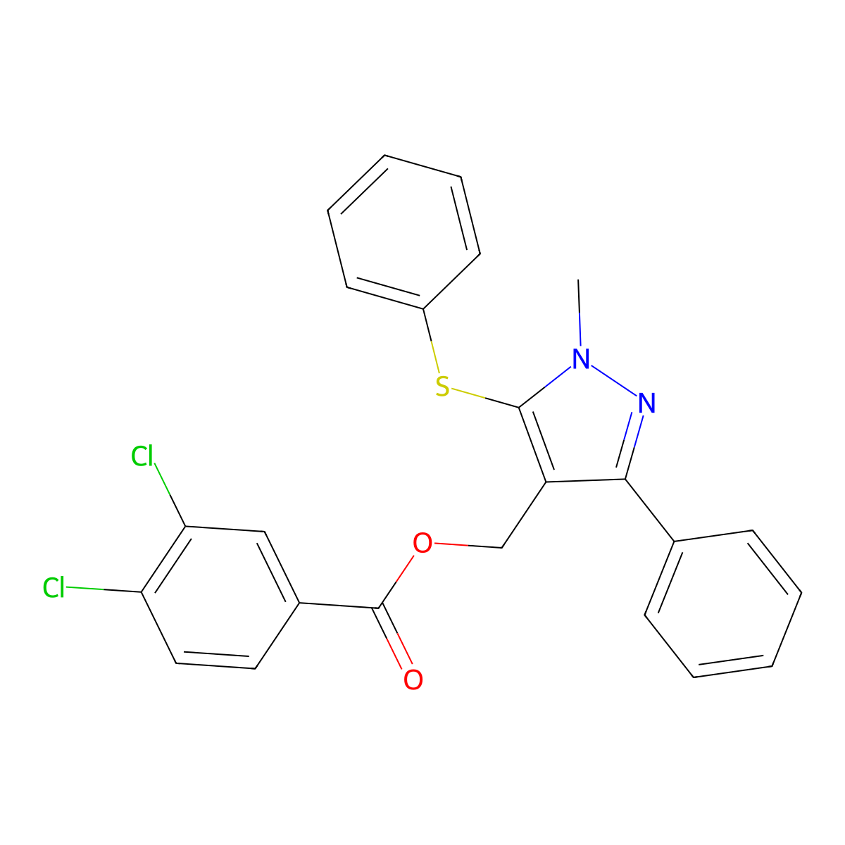 [1-methyl-3-phenyl-5-(phenylsulfanyl)-1H-pyrazol-4-yl]methyl 3,4-dichlorobenzenecarboxylate molecular structure, CAS 318289-36-0