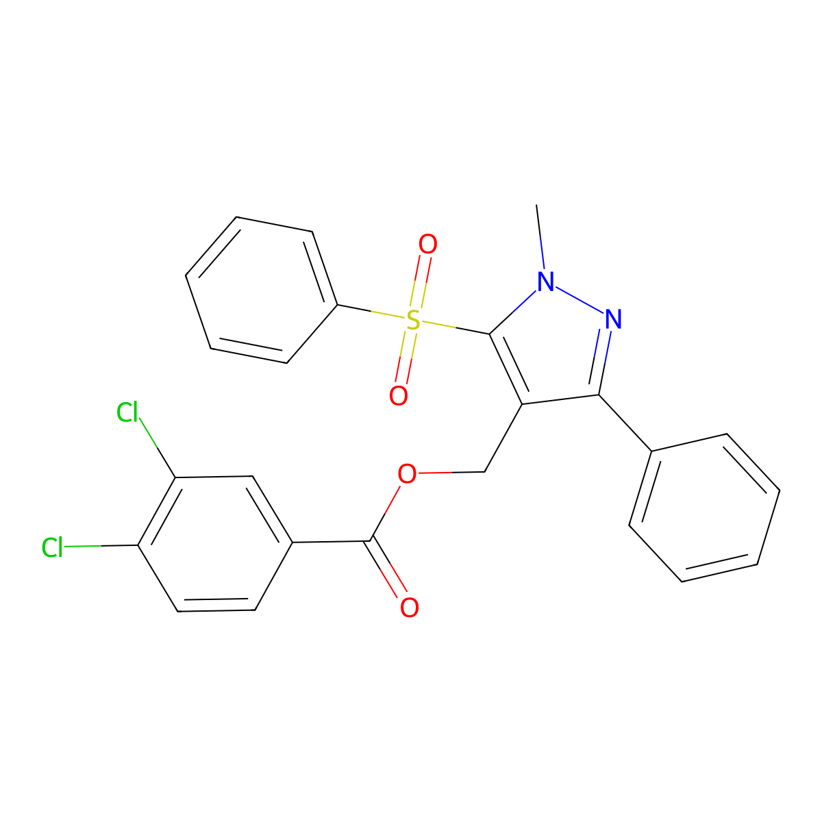 [5-(Benzenesulfonyl)-1-methyl-3-phenylpyrazol-4-yl]methyl 3,4-dichlorobenzoate molecular structure, CAS 318289-38-2