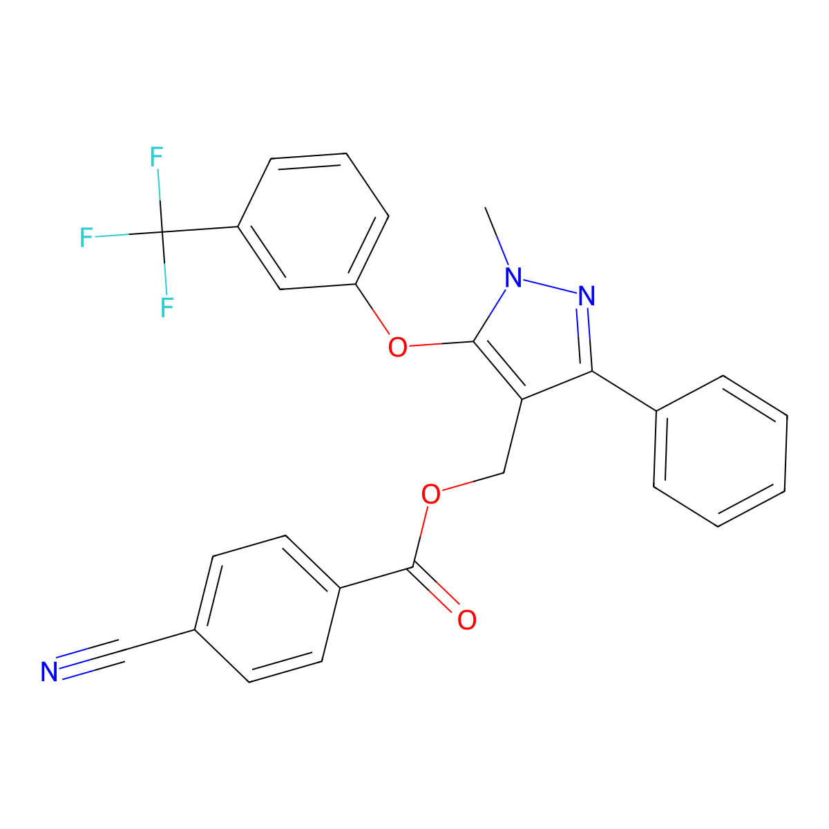 [1-Methyl-3-phenyl-5-[3-(trifluoromethyl)phenoxy]pyrazol-4-yl]methyl 4-cyanobenzoate molecular structure, CAS 318289-40-6