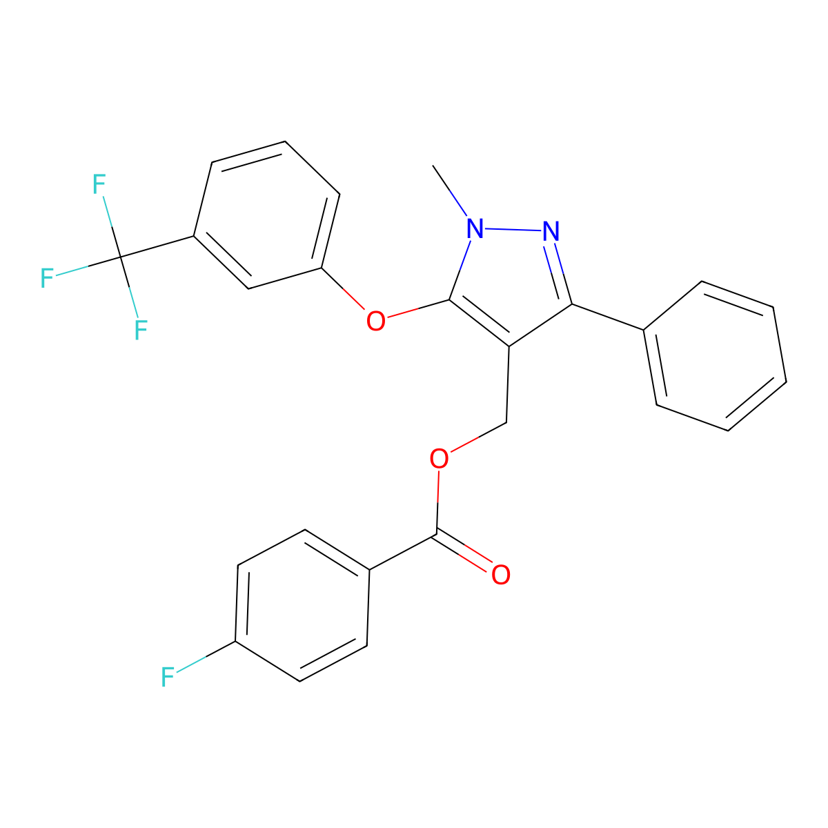 [1-Methyl-3-phenyl-5-[3-(trifluoromethyl)phenoxy]pyrazol-4-yl]methyl 4-fluorobenzoate molecular structure, CAS 318289-44-0