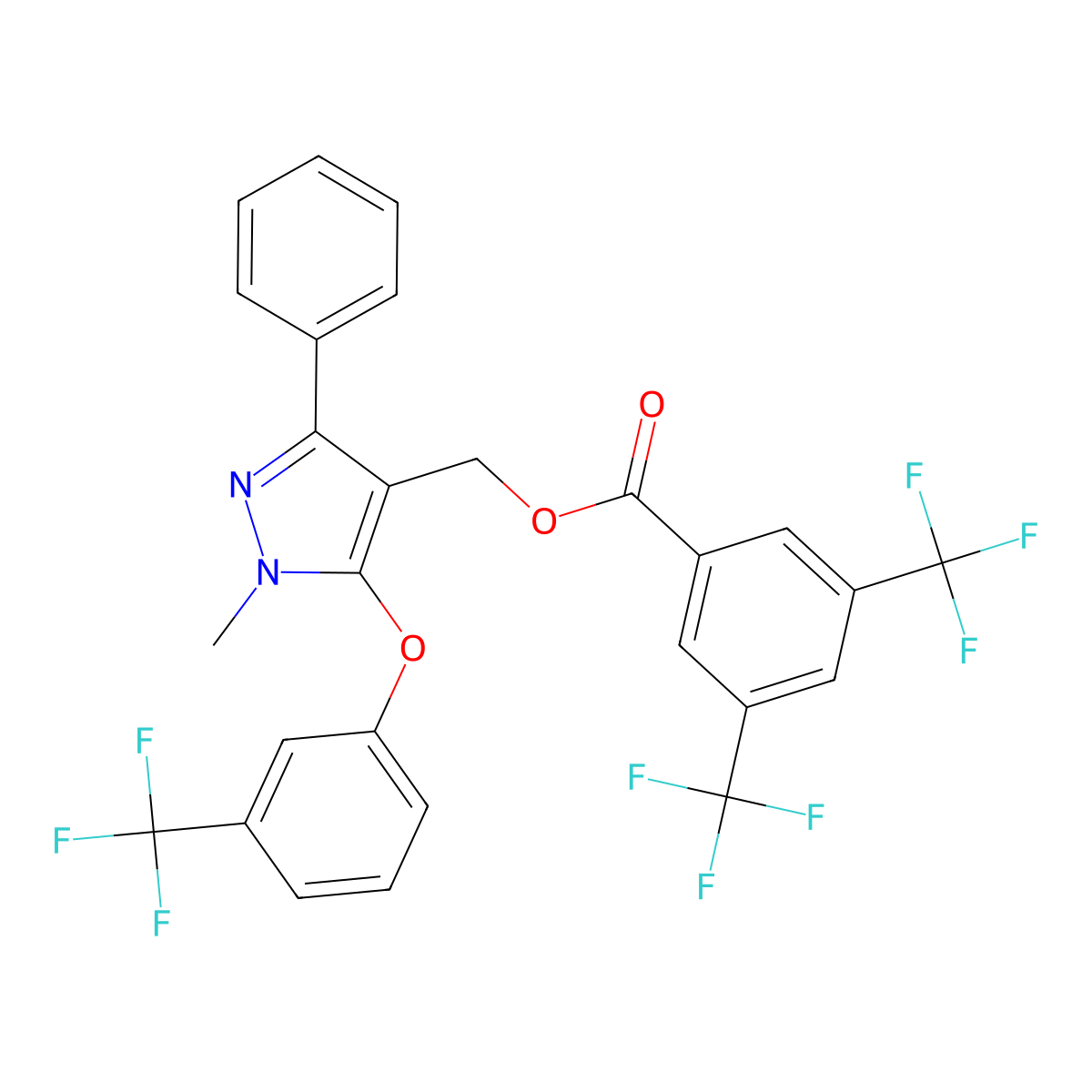 {1-methyl-3-phenyl-5-[3-(trifluoromethyl)phenoxy]-1H-pyrazol-4-yl}methyl 3,5-bis(trifluoromethyl)benzenecarboxylate molecular structure, CAS 318289-48-4