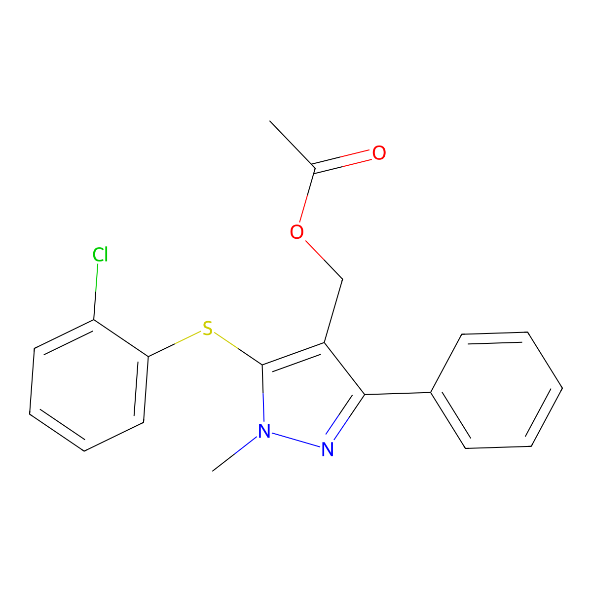 {5-[(2-chlorophenyl)sulfanyl]-1-methyl-3-phenyl-1H-pyrazol-4-yl}methyl acetate molecular structure, CAS 318289-52-0
