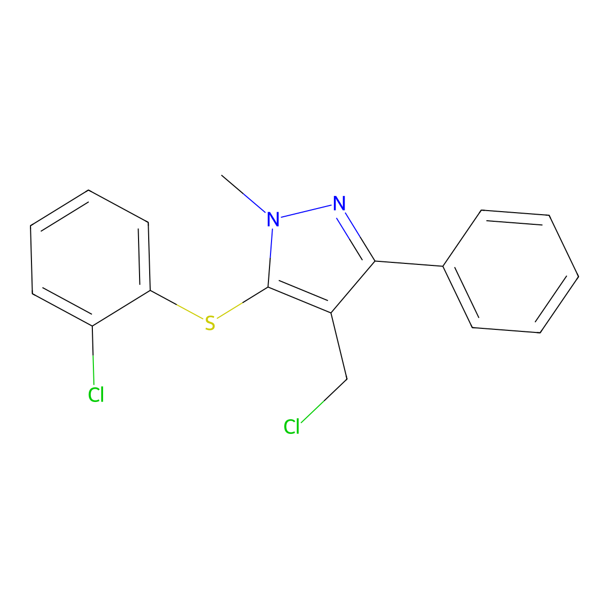 4-(chloromethyl)-5-[(2-chlorophenyl)sulfanyl]-1-methyl-3-phenyl-1H-pyrazole molecular structure, CAS 318289-54-2