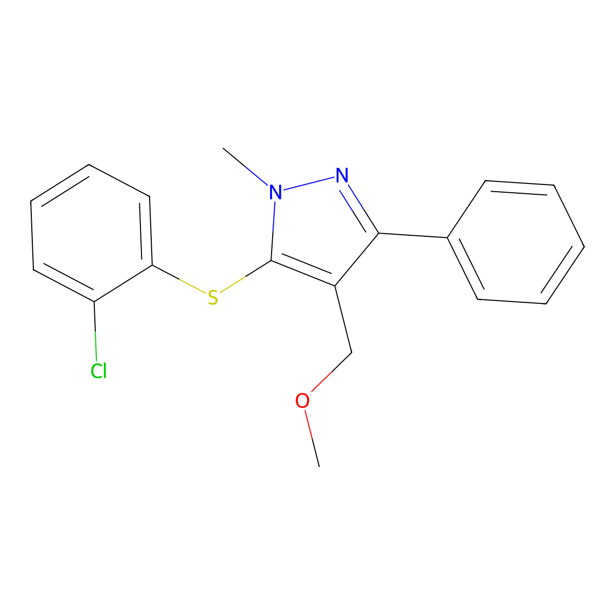 {5-[(2-chlorophenyl)sulfanyl]-1-methyl-3-phenyl-1H-pyrazol-4-yl}methyl methyl ether molecular structure, CAS 318289-56-4