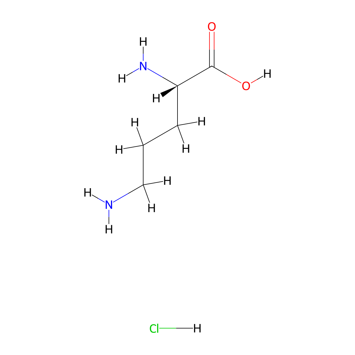 Ornithine hydrochloride molecular structure, CAS 3184-13-2