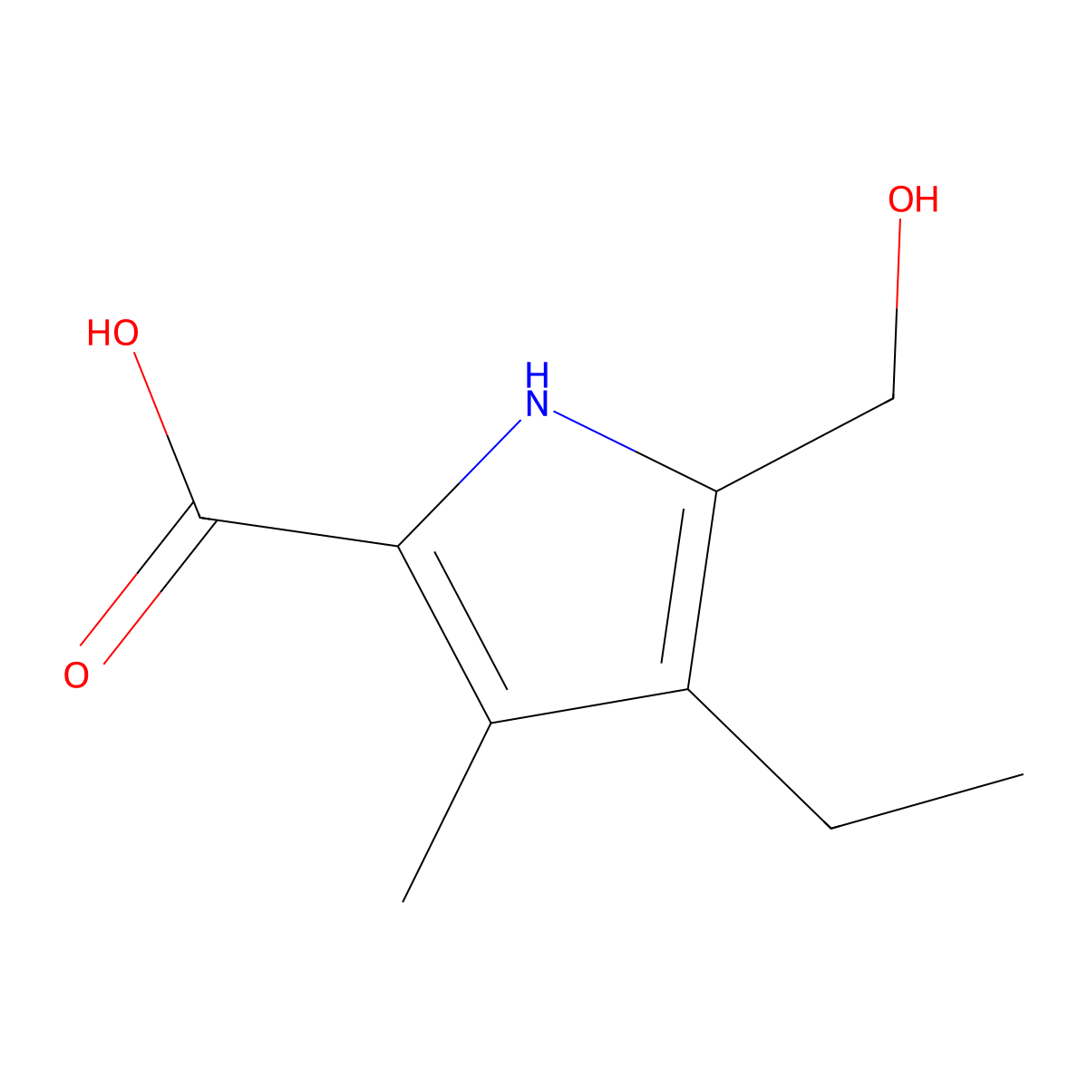 4-ethyl-5-(hydroxymethyl)-3-methyl-1H-pyrrole-2-carboxylic acid molecular structure, CAS 31840-13-8
