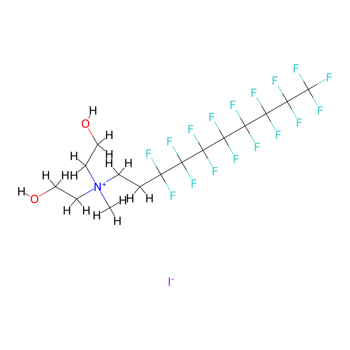 1-Decanaminium, 3,3,4,4,5,5,6,6,7,7,8,8,9,9,10,10,10-heptadecafluoro-N,N-bis(2-hydroxyethyl)-N-methyl-, iodide (1:1) molecular structure, CAS 31841-41-5
