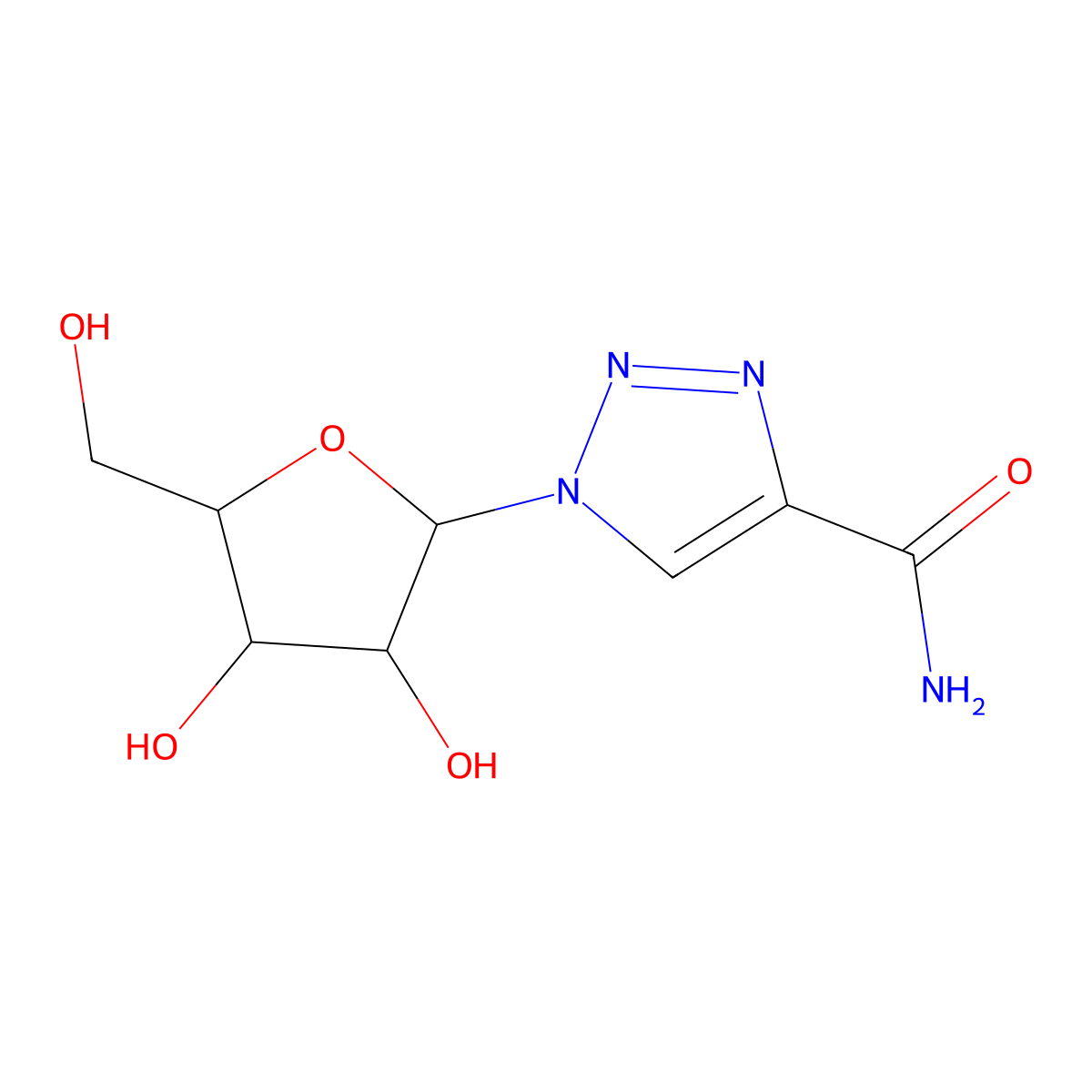1-[(2R,3R,4S,5R)-3,4-dihydroxy-5-(hydroxymethyl)oxolan-2-yl]-1H-1,2,3-triazole-4-carboxamide molecular structure, CAS 31843-67-1