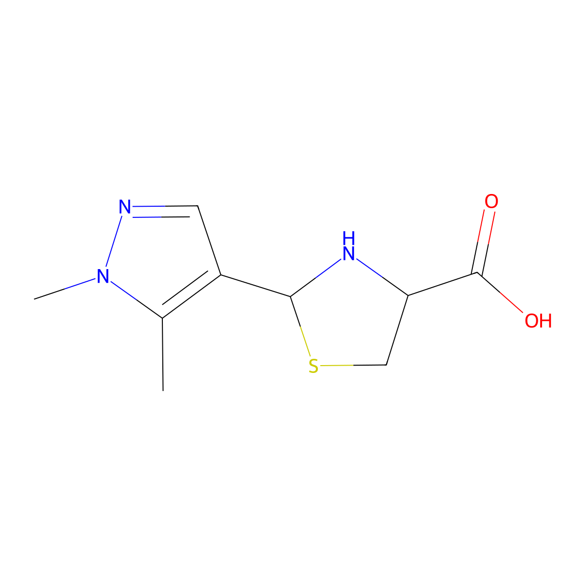 2-(1,5-dimethyl-1H-pyrazol-4-yl)-1,3-thiazolidine-4-carboxylic acid molecular structure, CAS 318466-04-5