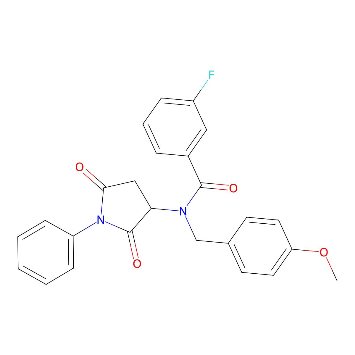 N-(2,5-dioxo-1-phenylpyrrolidin-3-yl)-3-fluoro-N-(4-methoxybenzyl)benzamide molecular structure, CAS 318466-60-3