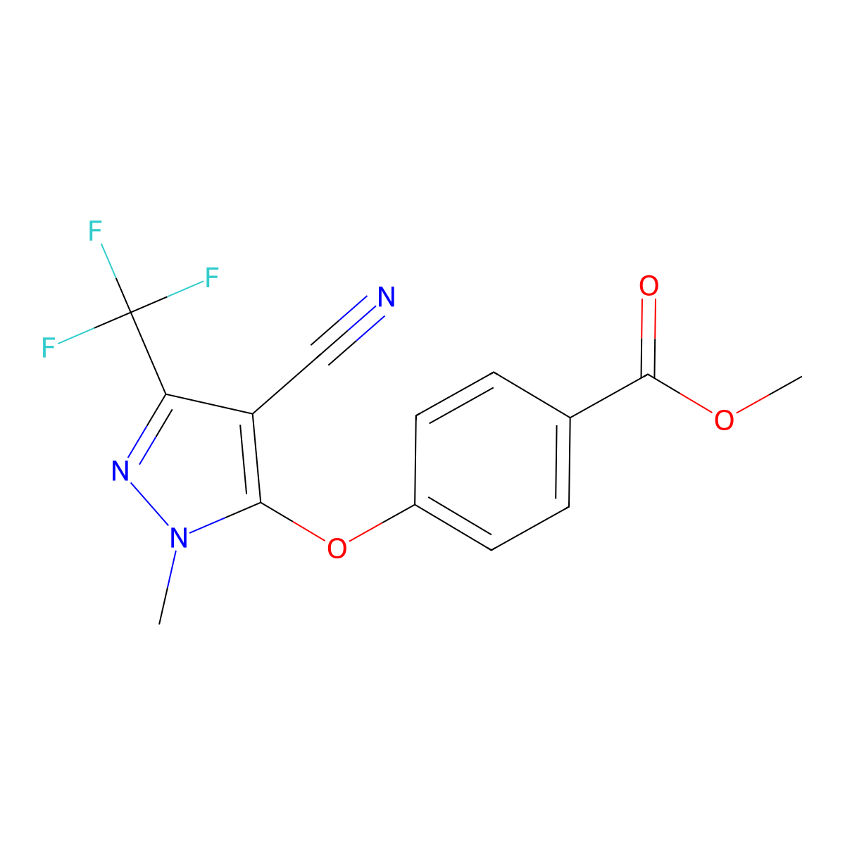 methyl 4-{[4-cyano-1-methyl-3-(trifluoromethyl)-1H-pyrazol-5-yl]oxy}benzenecarboxylate molecular structure, CAS 318469-10-2