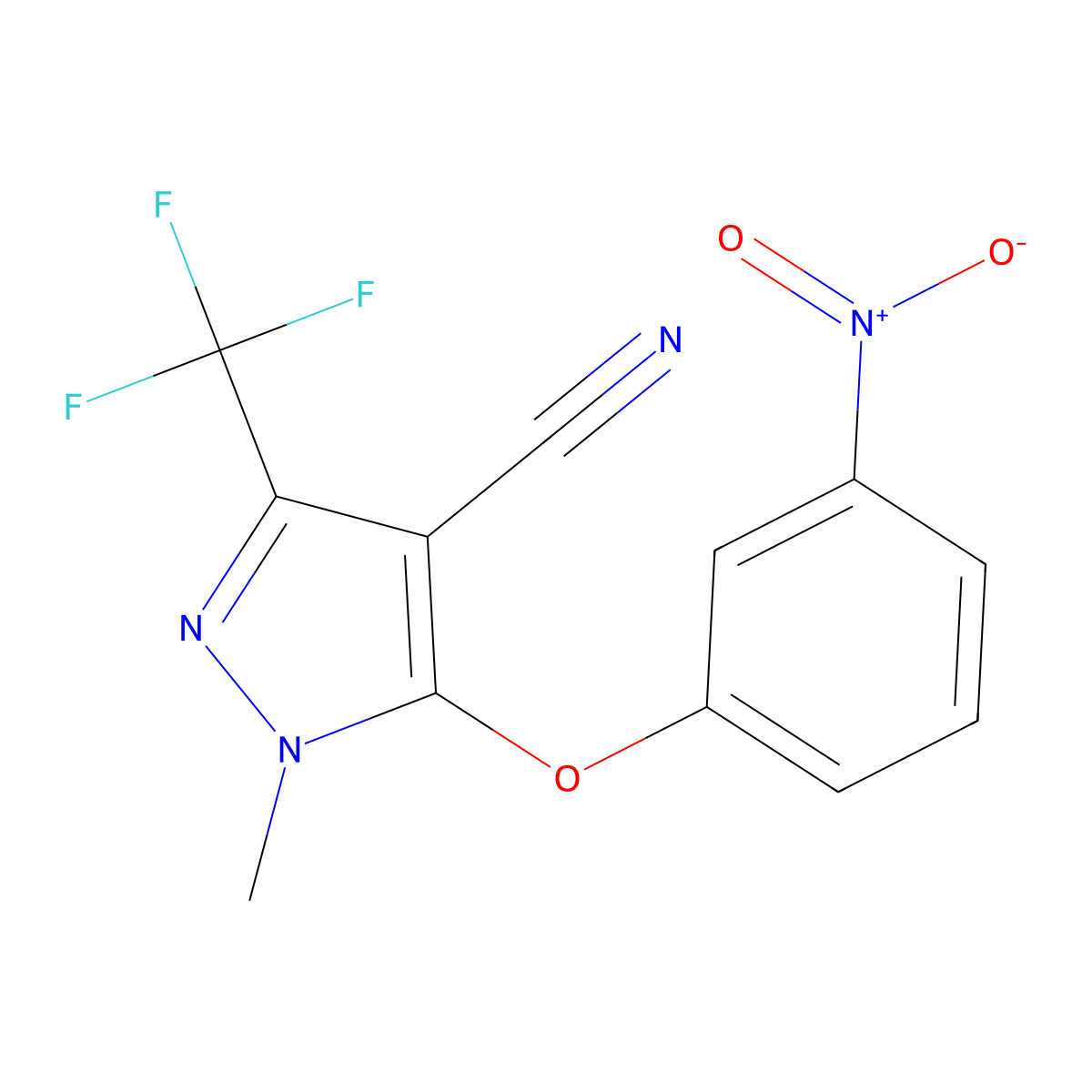 1-methyl-5-(3-nitrophenoxy)-3-(trifluoromethyl)-1H-pyrazole-4-carbonitrile molecular structure, CAS 318469-12-4