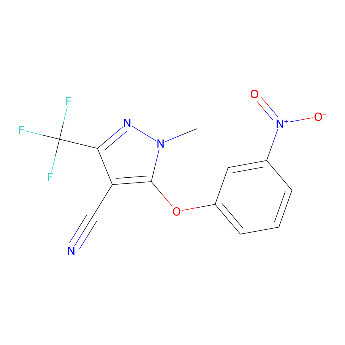 1-methyl-5-(3-nitrophenoxy)-3-(trifluoromethyl)-1H-pyrazole-4-carbonitrile molecular structure, CAS 318469-12-4