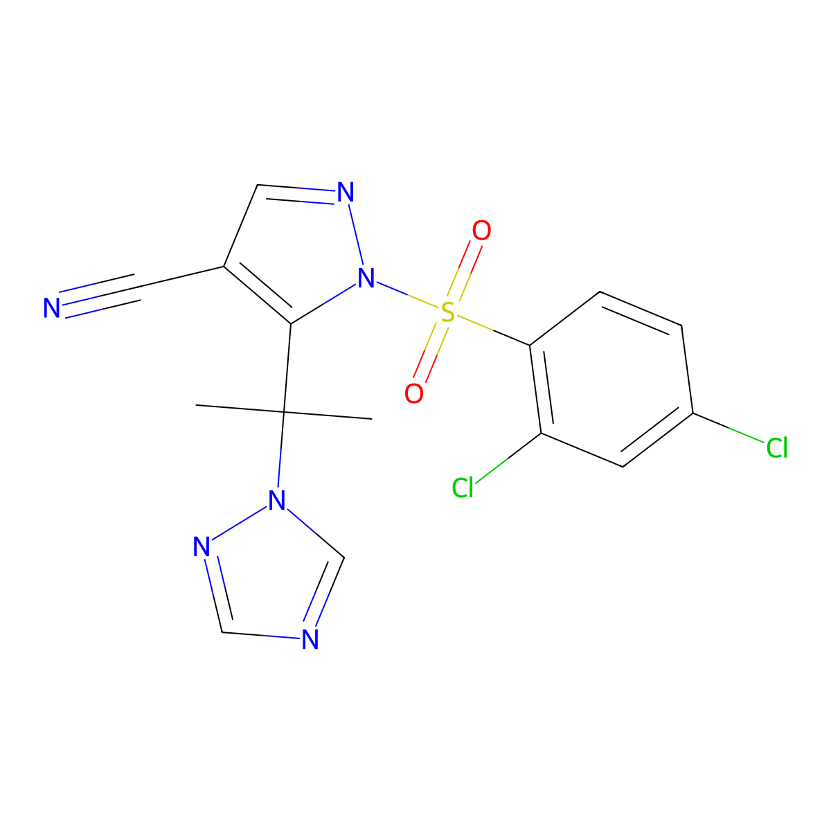 1-(2,4-Dichlorophenyl)sulfonyl-5-[2-(1,2,4-triazol-1-yl)propan-2-yl]pyrazole-4-carbonitrile molecular structure, CAS 318469-20-4