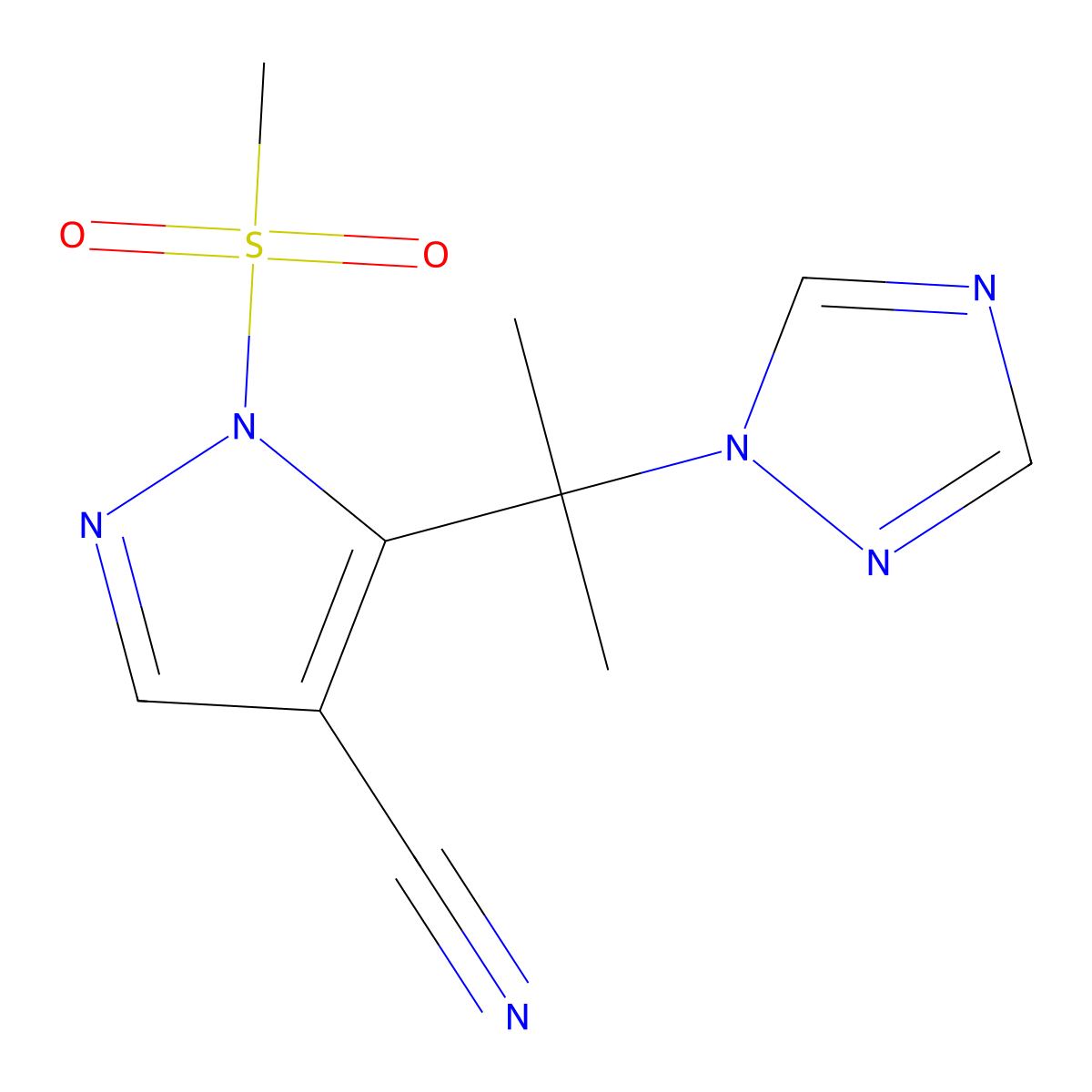 1-(methylsulfonyl)-5-[1-methyl-1-(1H-1,2,4-triazol-1-yl)ethyl]-1H-pyrazole-4-carbonitrile molecular structure, CAS 318469-21-5
