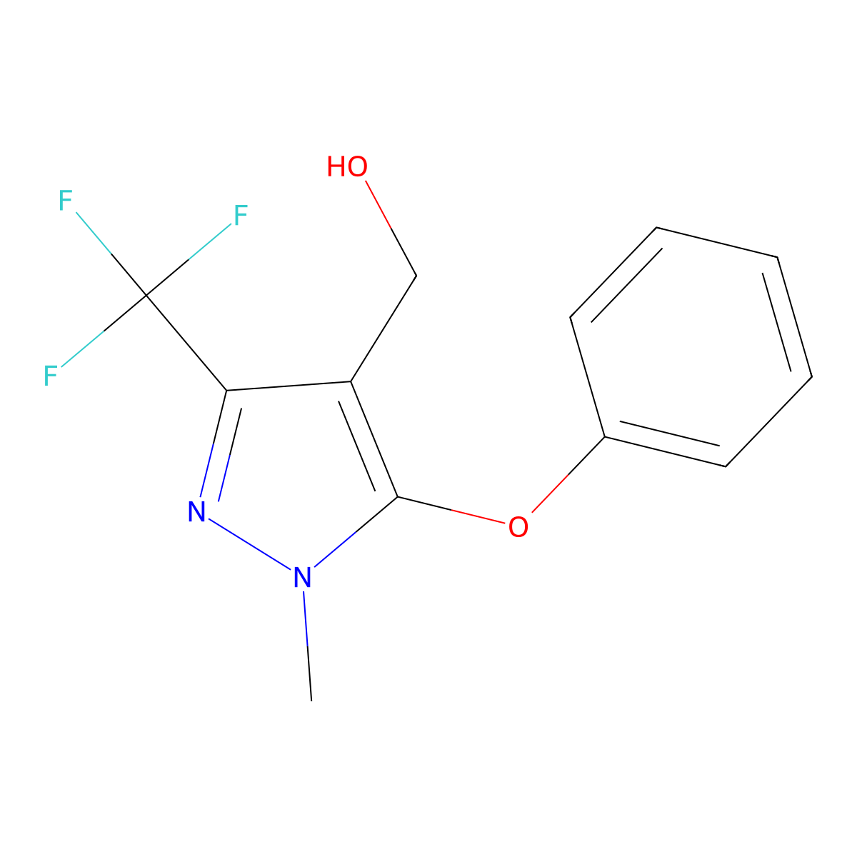 [1-Methyl-5-phenoxy-3-(trifluoromethyl)-1H-pyrazol-4-yl]methanol molecular structure, CAS 318469-22-6
