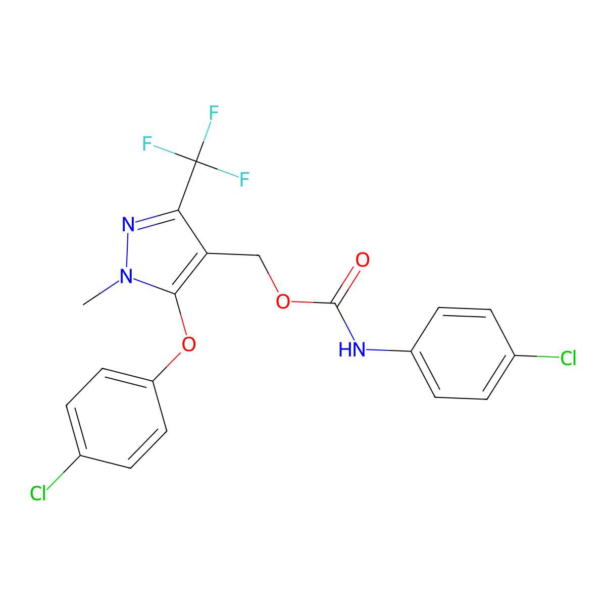 [5-(4-chlorophenoxy)-1-methyl-3-(trifluoromethyl)-1H-pyrazol-4-yl]methyl N-(4-chlorophenyl)carbamate molecular structure, CAS 318469-23-7