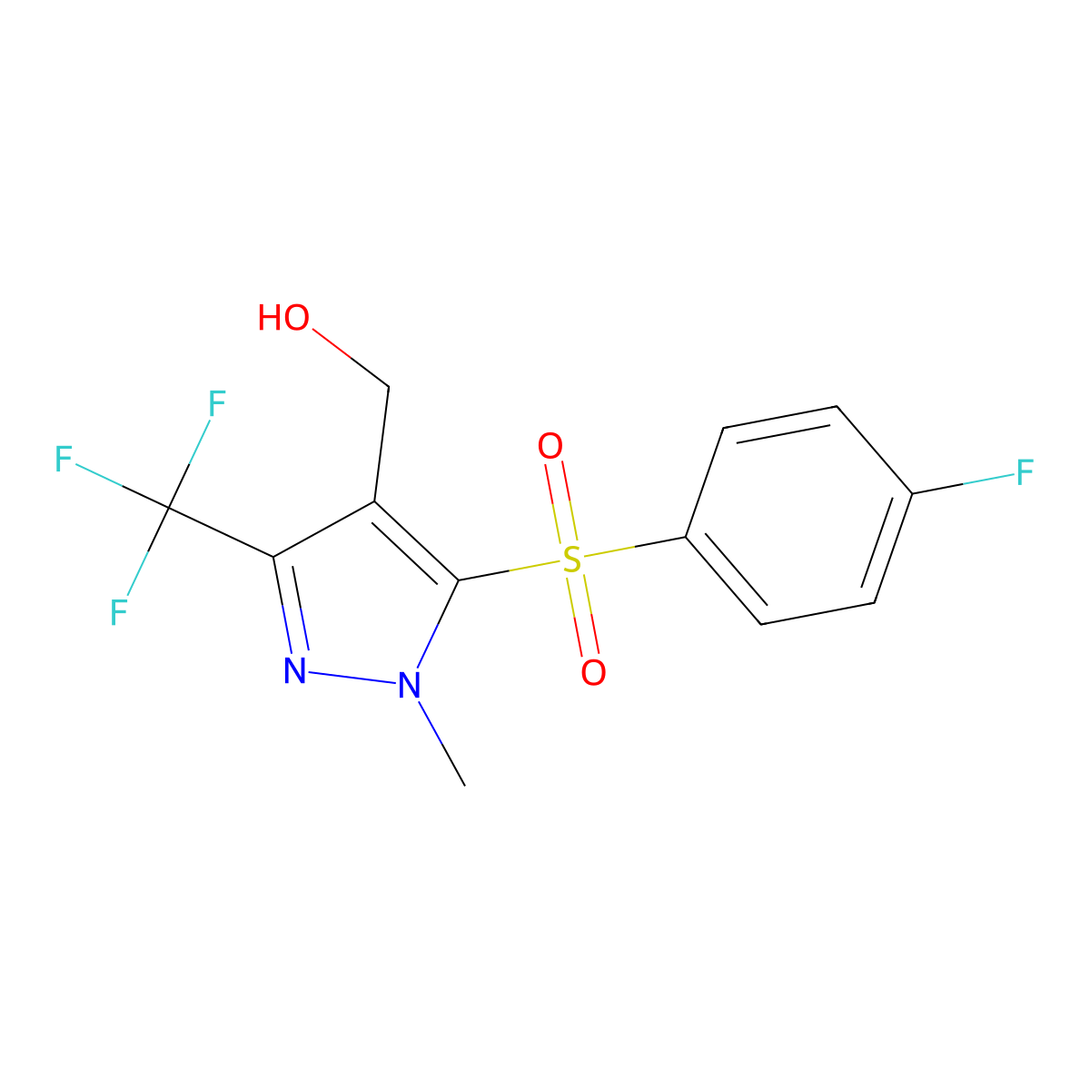 [5-[(4-Fluorophenyl)sulfonyl]-1-methyl-3-(trifluoromethyl)-1H-pyrazol-4-yl]methanol molecular structure, CAS 318469-24-8