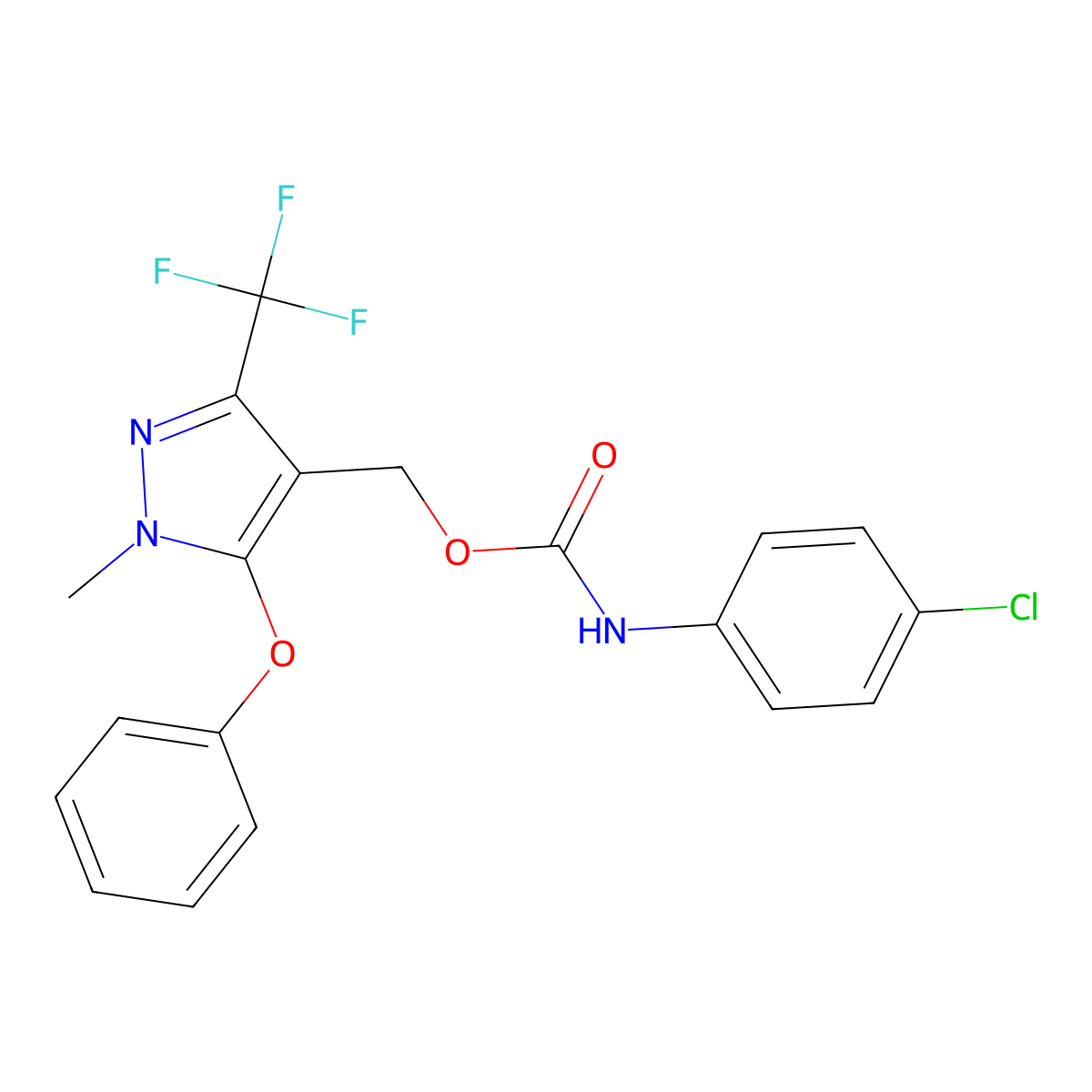 [1-methyl-5-phenoxy-3-(trifluoromethyl)-1H-pyrazol-4-yl]methyl N-(4-chlorophenyl)carbamate molecular structure, CAS 318469-29-3