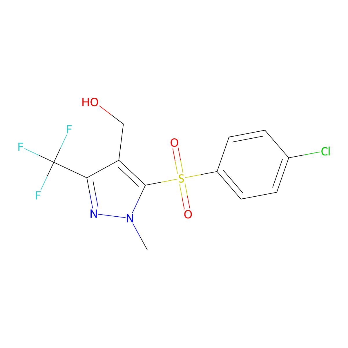 [5-[(4-chlorophenyl)sulfonyl]-1-methyl-3-(trifluoromethyl)-1H-pyrazol-4-yl]methanol molecular structure, CAS 318469-34-0