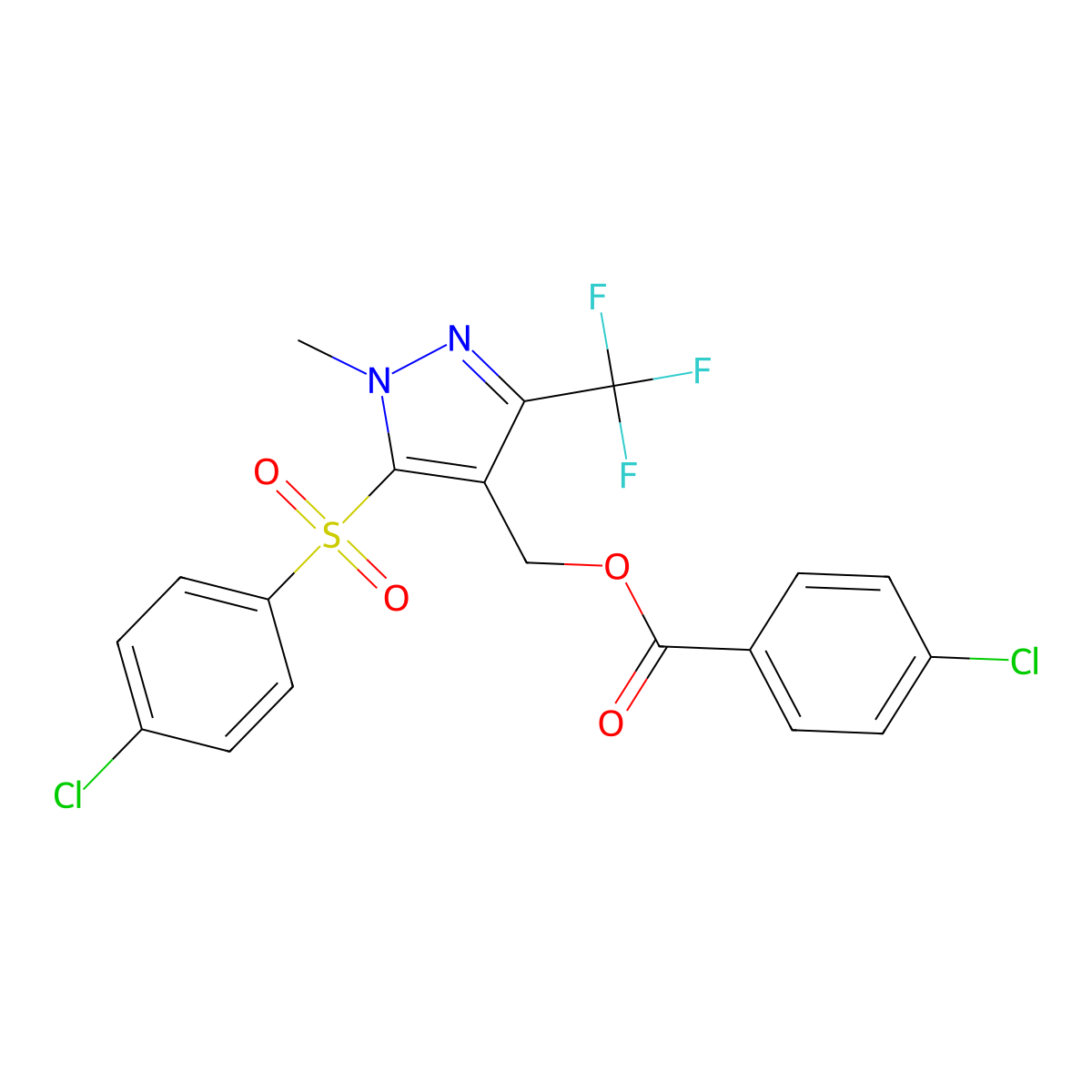 [5-(4-Chlorophenyl)sulfonyl-1-methyl-3-(trifluoromethyl)pyrazol-4-yl]methyl 4-chlorobenzoate molecular structure, CAS 318469-38-4