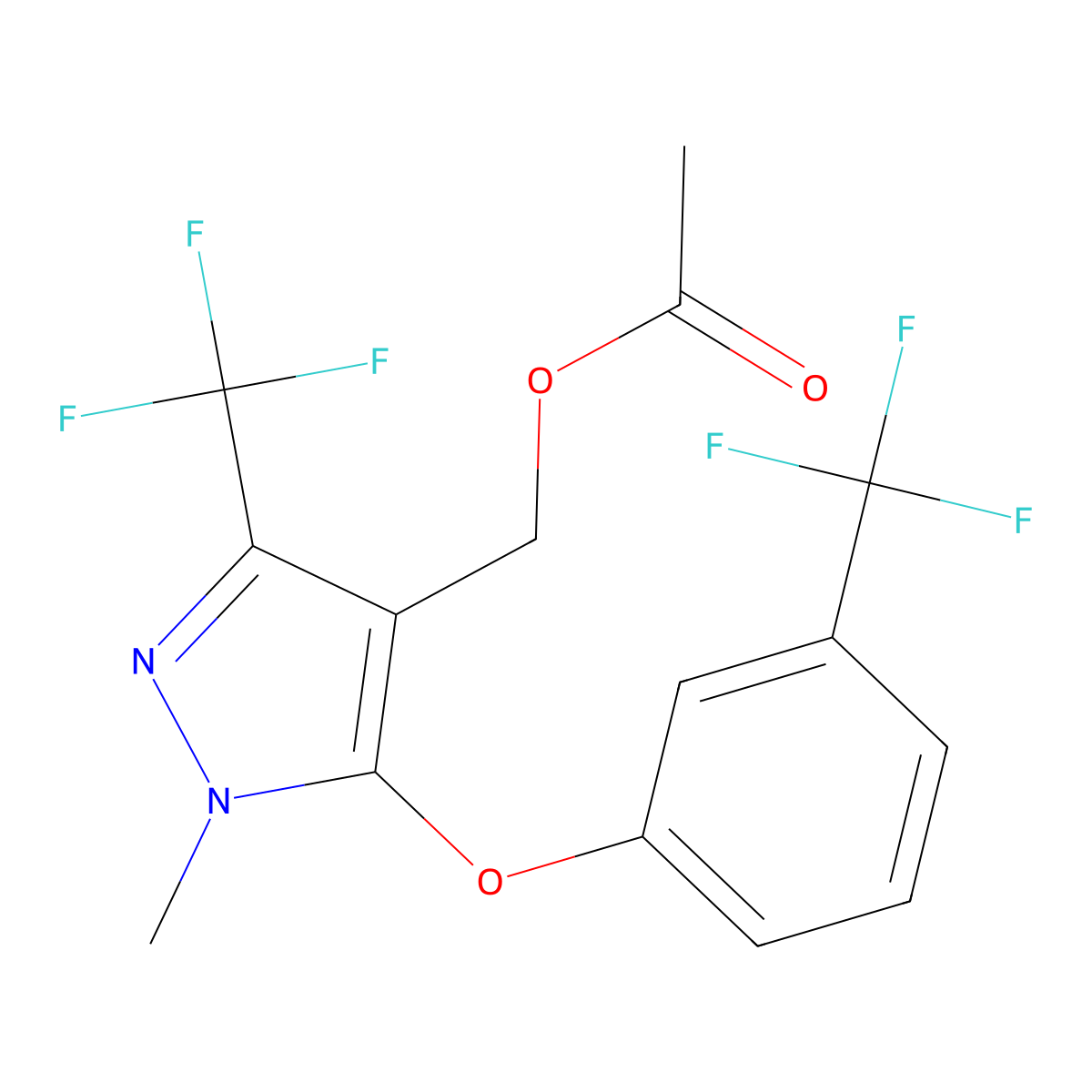 {1-methyl-3-(trifluoromethyl)-5-[3-(trifluoromethyl)phenoxy]-1H-pyrazol-4-yl}methyl acetate molecular structure, CAS 318469-44-2