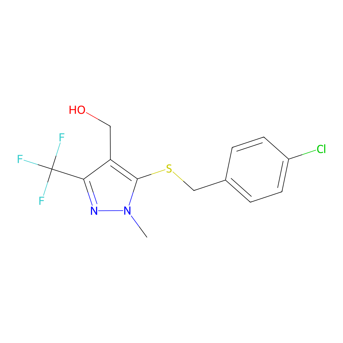 [5-[(4-Chlorobenzyl)sulfanyl]-1-methyl-3-(trifluoromethyl)-1H-pyrazol-4-yl]methanol molecular structure, CAS 318469-47-5
