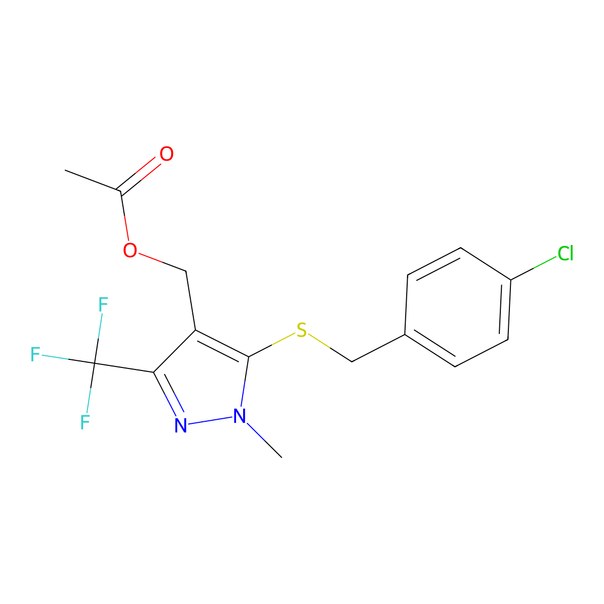 [5-[(4-chlorobenzyl)sulfanyl]-1-methyl-3-(trifluoromethyl)-1H-pyrazol-4-yl]methyl acetate molecular structure, CAS 318469-48-6