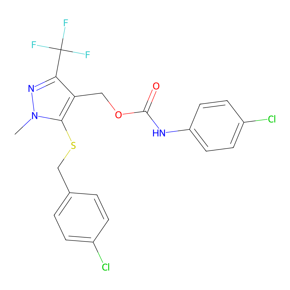 [5-[(4-chlorobenzyl)sulfanyl]-1-methyl-3-(trifluoromethyl)-1H-pyrazol-4-yl]methyl N-(4-chlorophenyl)carbamate molecular structure, CAS 318469-49-7
