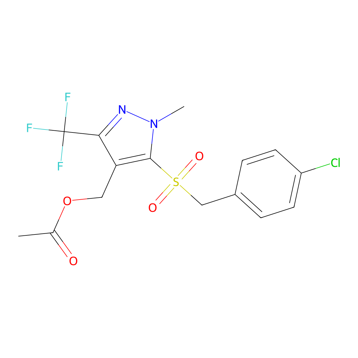 [5-[(4-chlorobenzyl)sulfonyl]-1-methyl-3-(trifluoromethyl)-1H-pyrazol-4-yl]methyl acetate molecular structure, CAS 318469-50-0