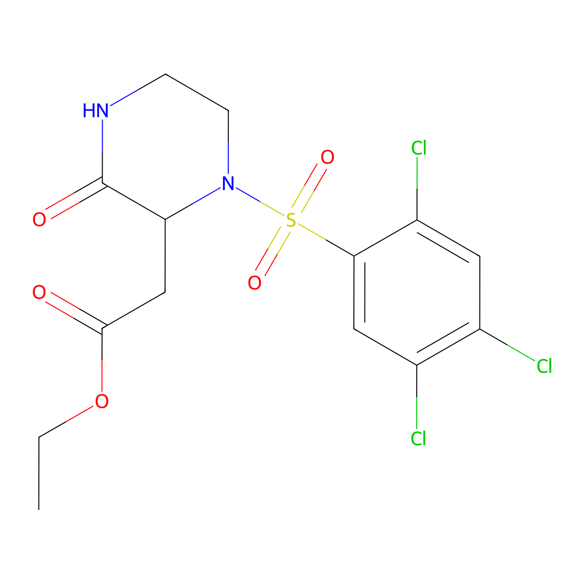 Ethyl 2-{3-oxo-1-[(2,4,5-trichlorophenyl)sulfonyl]-2-piperazinyl}acetate molecular structure, CAS 318469-53-3