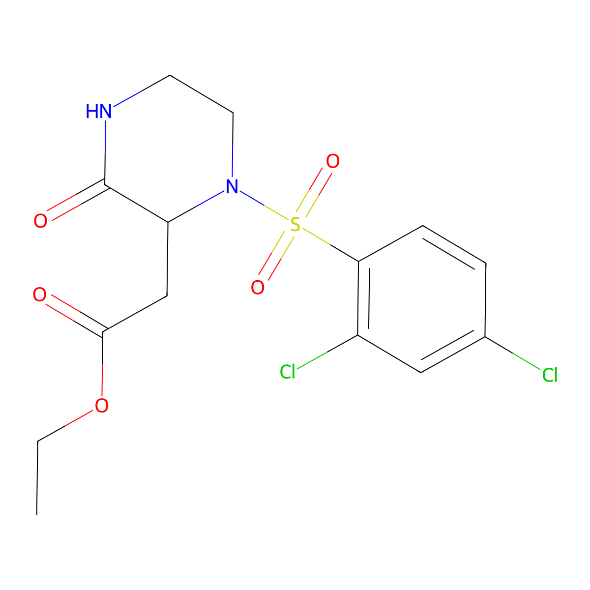 Ethyl 2-{1-[(2,4-dichlorophenyl)sulfonyl]-3-oxo-2-piperazinyl}acetate molecular structure, CAS 318469-54-4