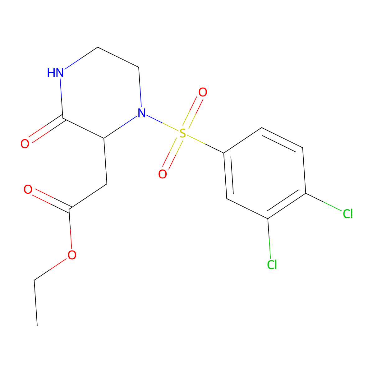 Ethyl 2-{1-[(3,4-dichlorophenyl)sulfonyl]-3-oxo-2-piperazinyl}acetate molecular structure, CAS 318469-55-5