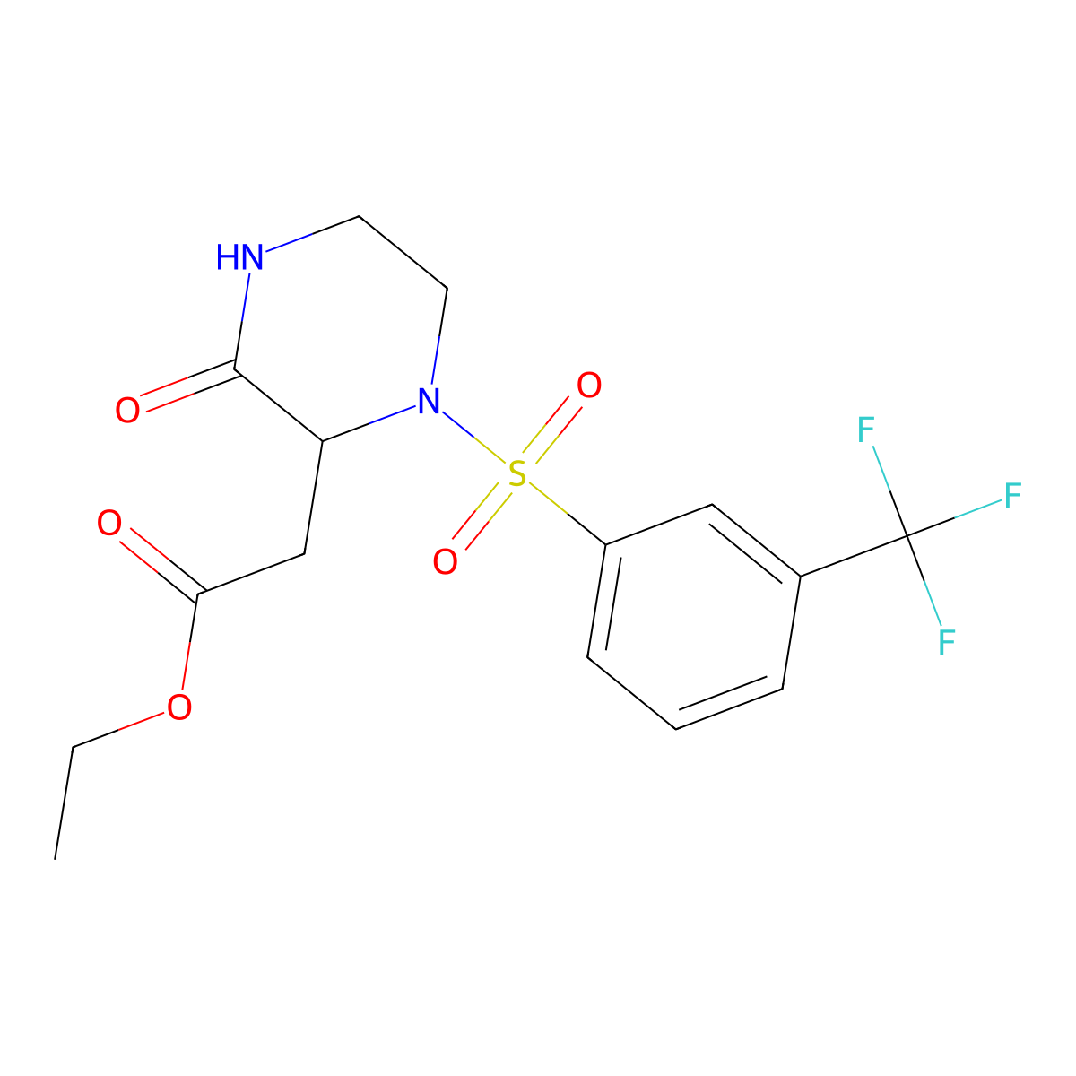 Ethyl 2-(3-oxo-1-{[3-(trifluoromethyl)phenyl]sulfonyl}-2-piperazinyl)acetate molecular structure, CAS 318469-57-7