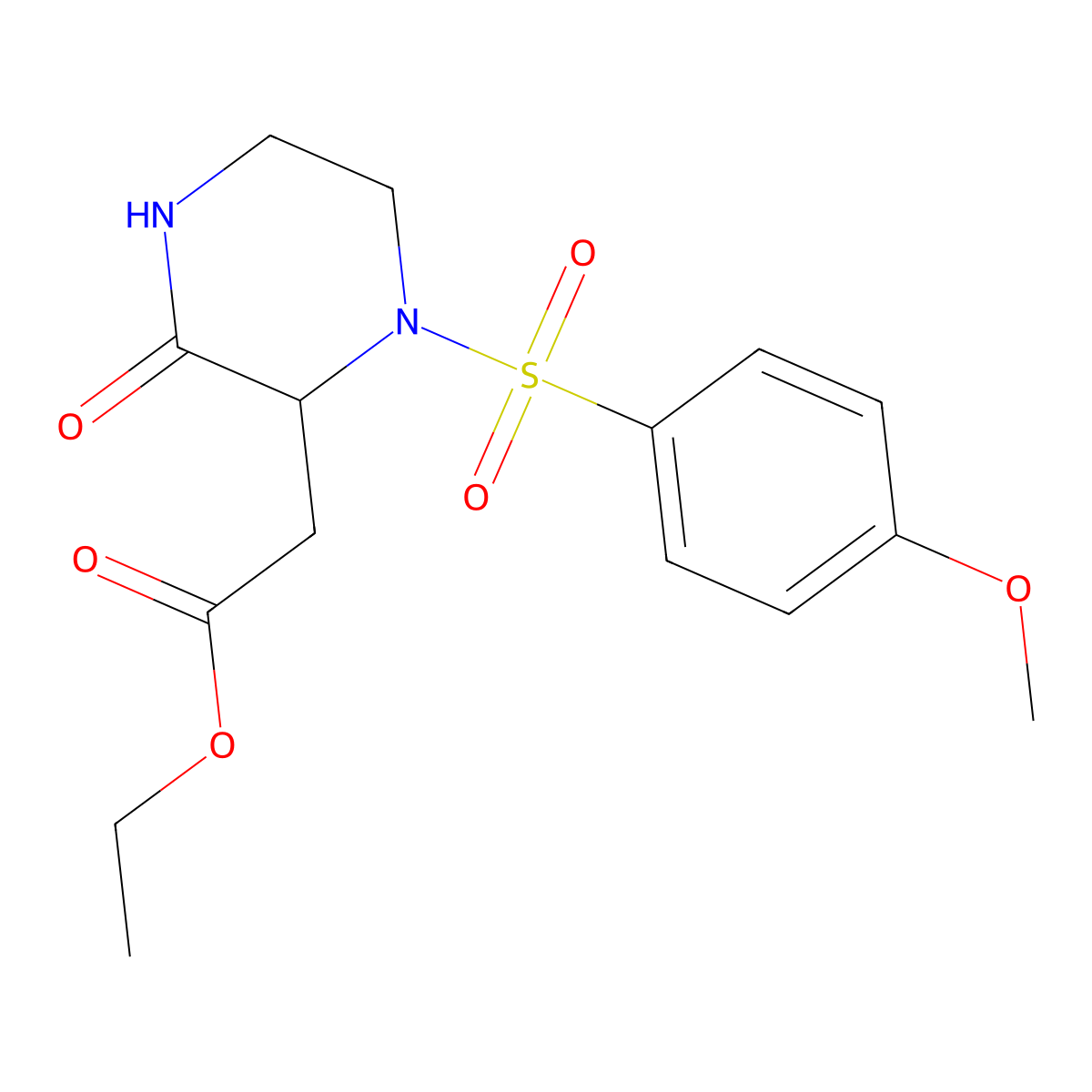 Ethyl 2-{1-[(4-methoxyphenyl)sulfonyl]-3-oxo-2-piperazinyl}acetate molecular structure, CAS 318469-58-8