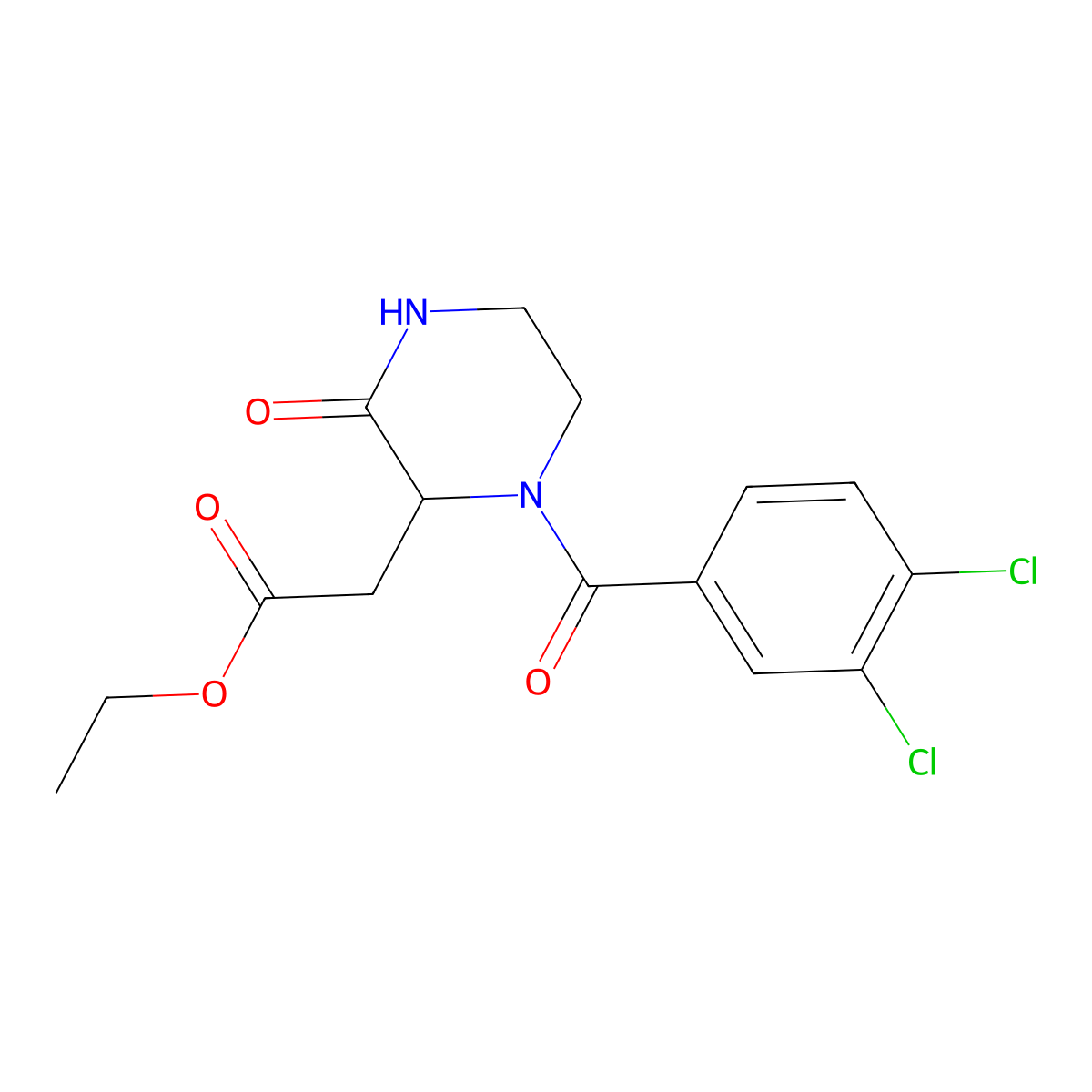 Ethyl 2-[1-(3,4-dichlorobenzoyl)-3-oxo-2-piperazinyl]acetate molecular structure, CAS 318469-60-2