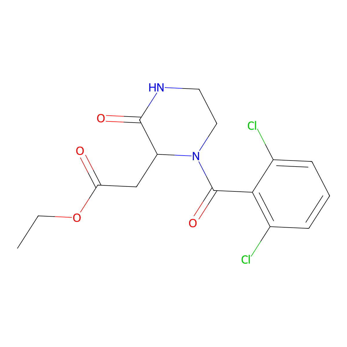 Ethyl 2-[1-(2,6-dichlorobenzoyl)-3-oxo-2-piperazinyl]acetate molecular structure, CAS 318469-61-3