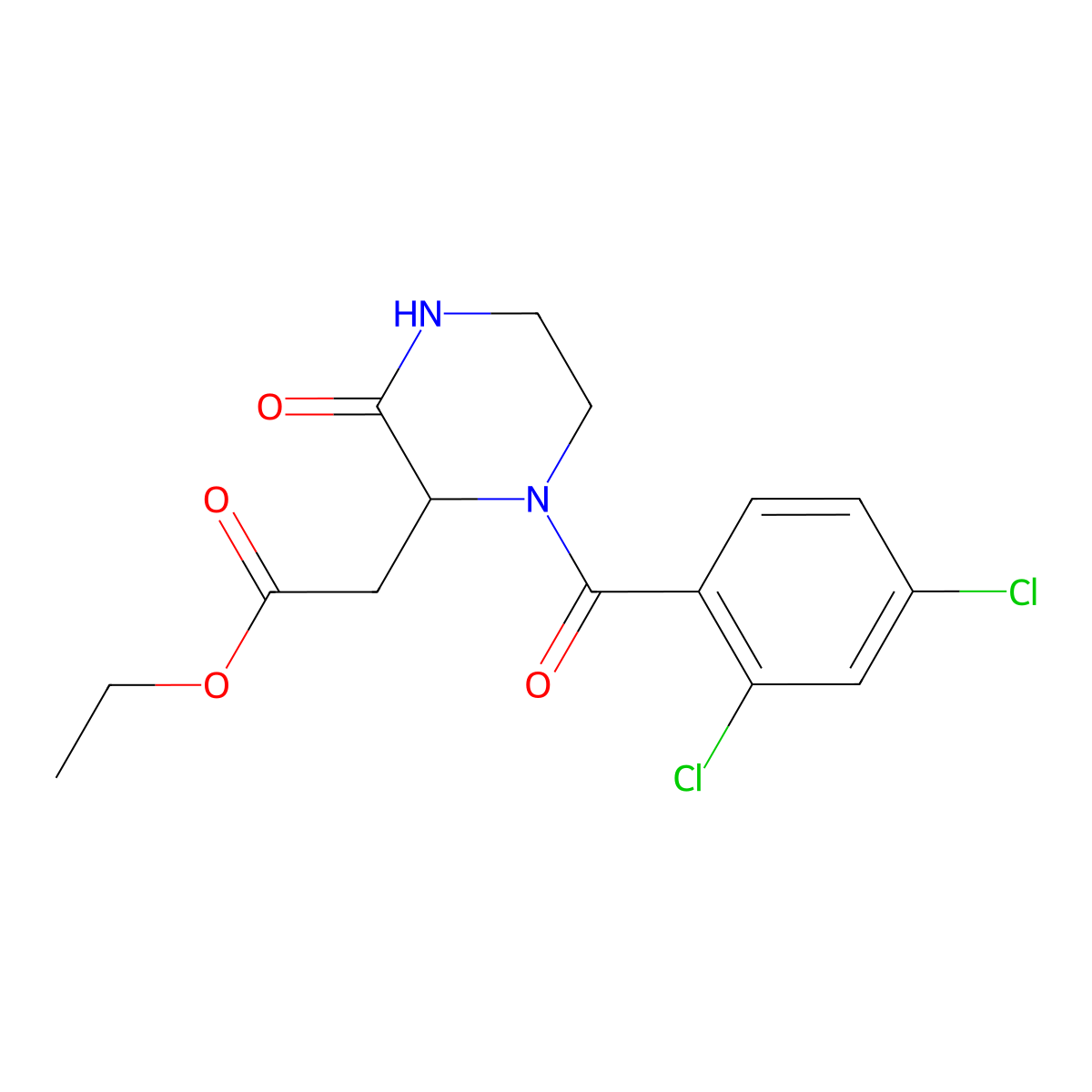 Ethyl 2-[1-(2,4-dichlorobenzoyl)-3-oxo-2-piperazinyl]acetate molecular structure, CAS 318469-62-4
