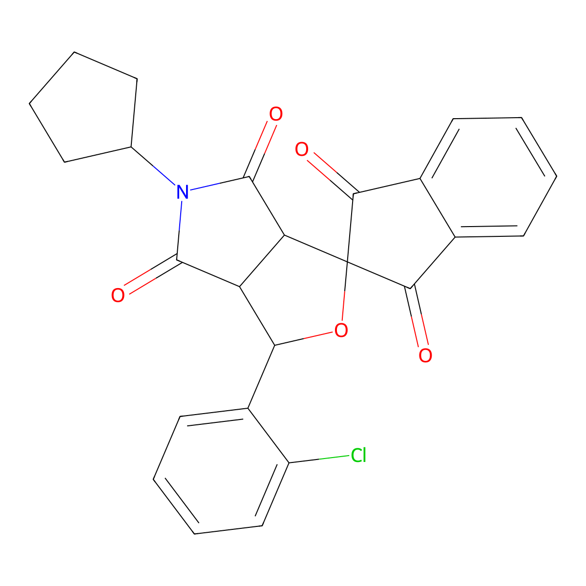 3-(2-chlorophenyl)-5-cyclopentyl-3a,6a-dihydrospiro[furo[3,4-c]pyrrole-1,2'-indene]-1',3',4,6(3H,5H)-tetrone molecular structure, CAS 318480-02-3