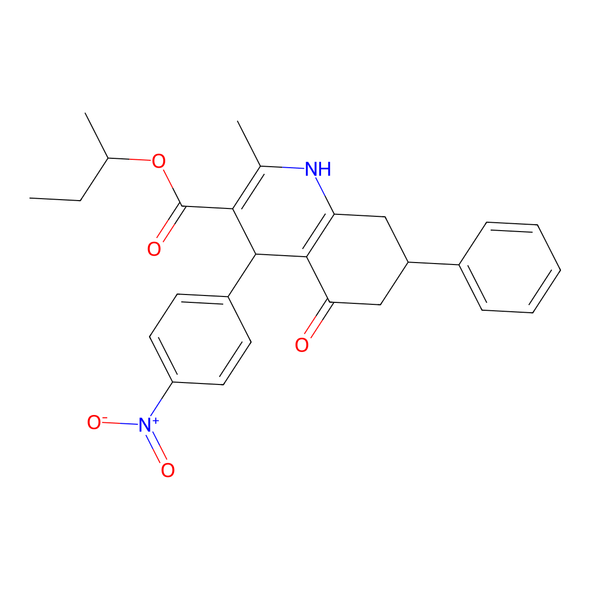 Butan-2-yl 2-methyl-4-(4-nitrophenyl)-5-oxo-7-phenyl-1,4,5,6,7,8-hexahydroquinoline-3-carboxylate molecular structure, CAS 318480-09-0