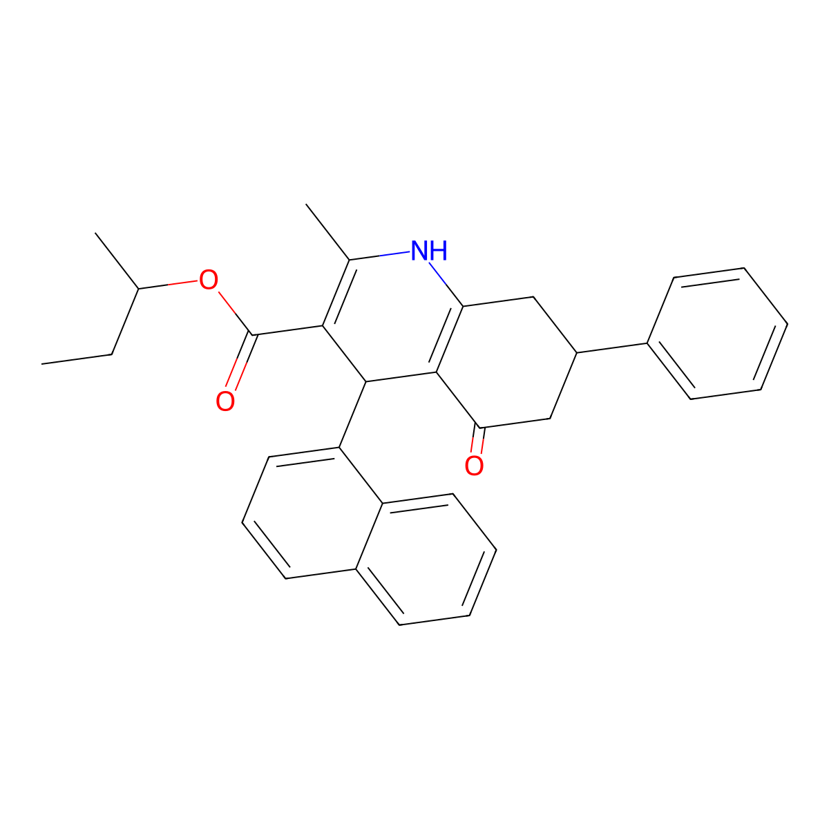 Butan-2-yl 2-methyl-4-(naphthalen-1-yl)-5-oxo-7-phenyl-1,4,5,6,7,8-hexahydroquinoline-3-carboxylate molecular structure, CAS 318480-15-8