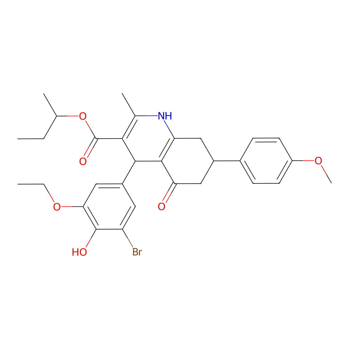 Butan-2-yl 4-(3-bromo-5-ethoxy-4-hydroxyphenyl)-7-(4-methoxyphenyl)-2-methyl-5-oxo-1,4,5,6,7,8-hexahydroquinoline-3-carboxylate molecular structure, CAS 318480-16-9